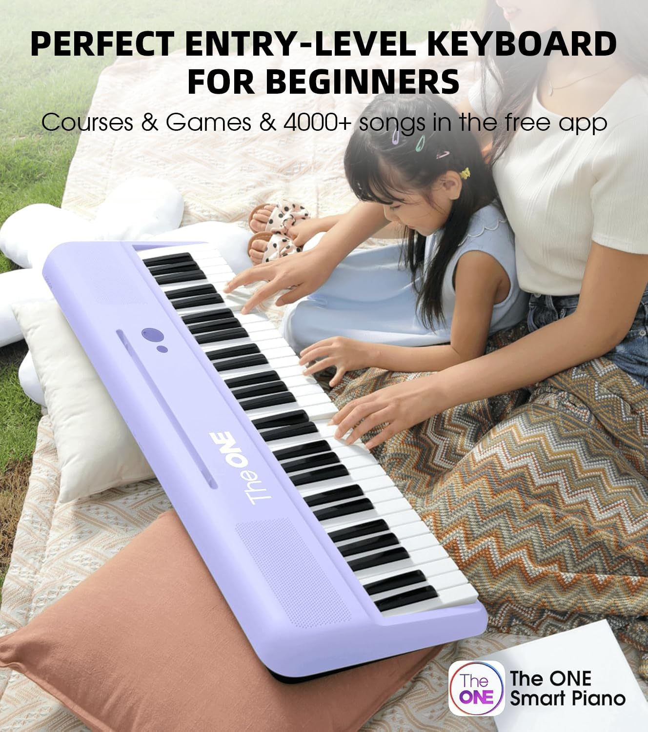 The ONE Smart Keyboard COLOR 61 Lighted Keys Piano Keyboard, Electric Piano for Beginners with 256 Tones, 64 Polyphony, Built-in LED Lights & Apps, Supports USB MIDI/Headphones (Purple)