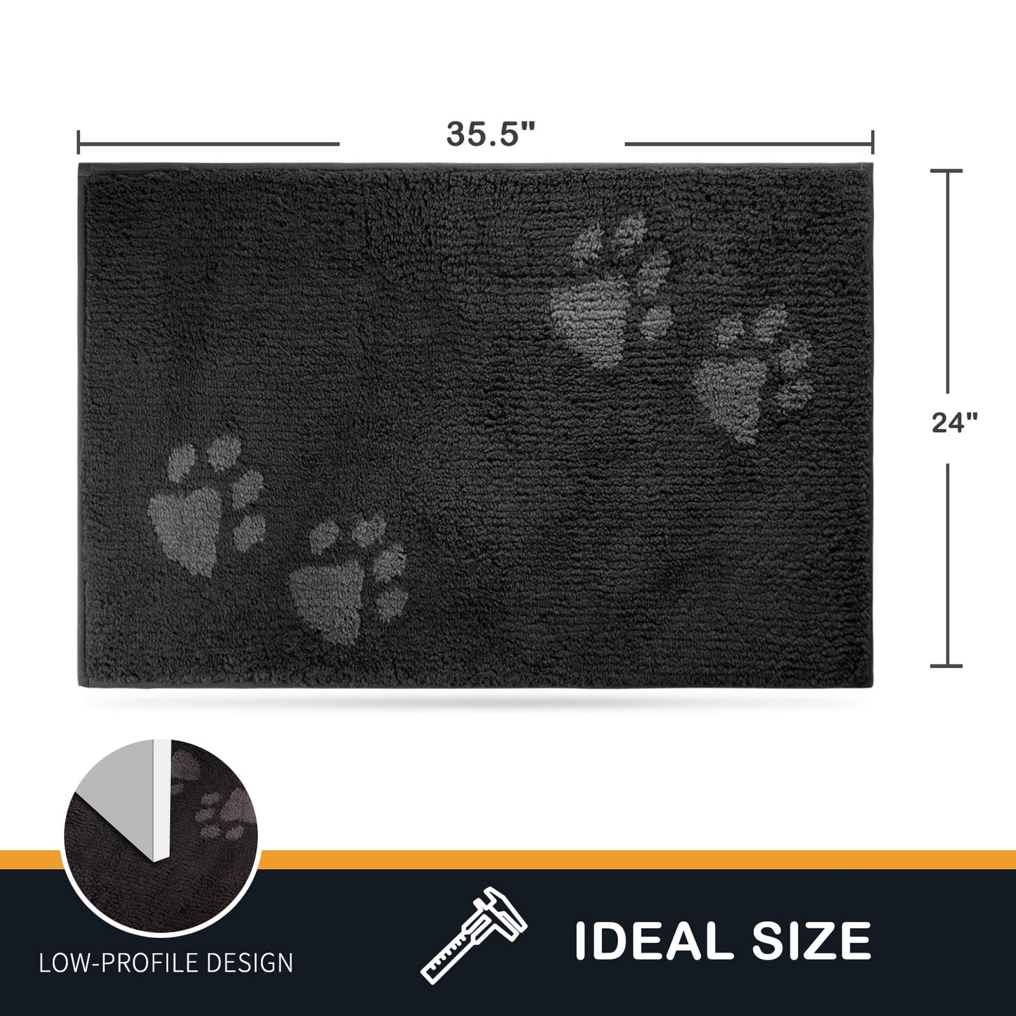 PURRUGS Dirt Trapper Door Mat 24" x 35.5", Non-Skid/Slip Machine Washable Microfiber Entrance Rug, Shoes Scraper, Dog Doormat, Super Absorbent Floor Mat for Muddy Wet Shoes and Paws, Charcoal