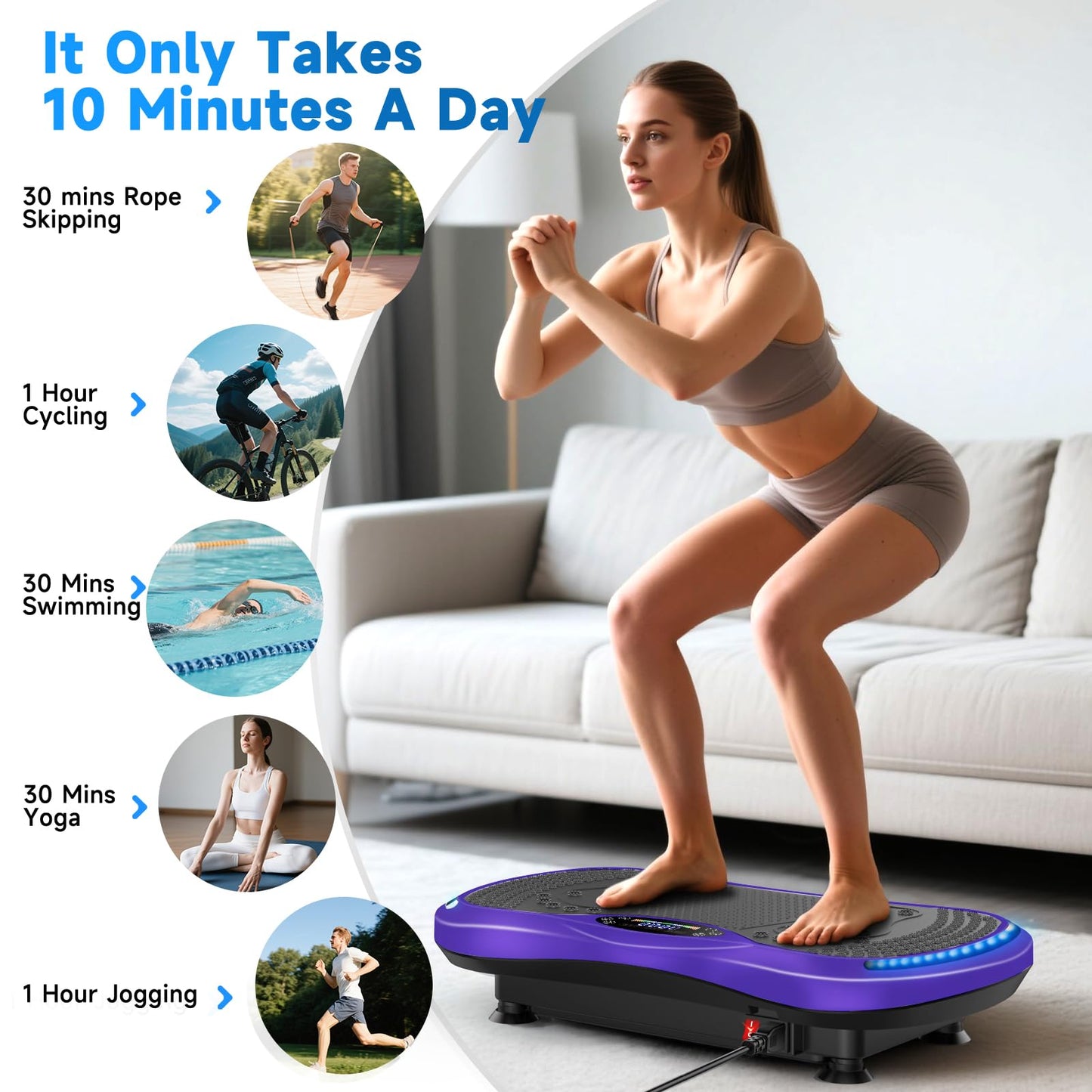 Vibration Plate Exercise Machine for Lymphatic Drainage, Vibration Machine for Full-Body Weight Loss Shaping, Vibrate Fitness Platform 400 Lbs & 200 Adjustable Speeds for Women Men Home Gym Purple
