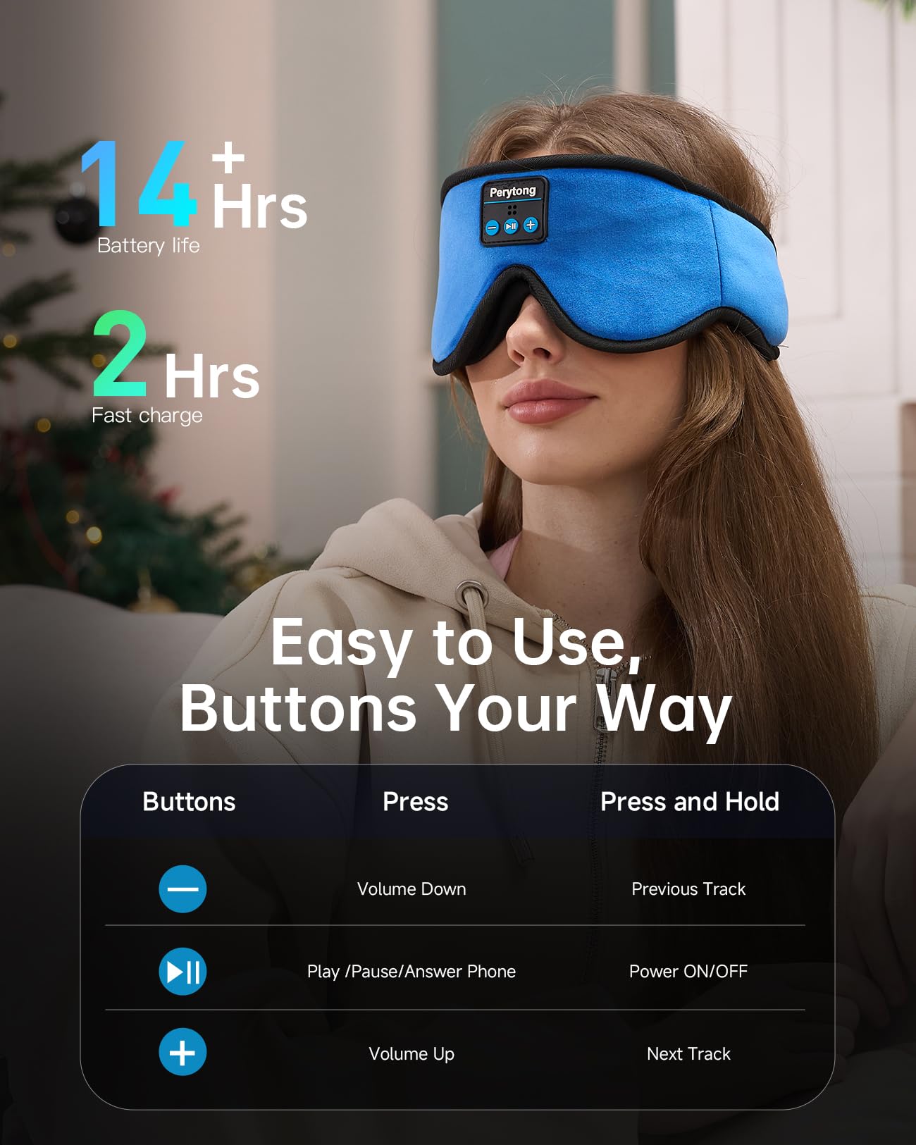 Sleep Mask with Bluetooth 5.4 Headphones, Wireless Music Sleep Eye Mask for Side Sleepers, 3D Contoured Comfort & Built-in HD Stereo Earphones, Noise Canceling & Blackout for Travel (Bright Blue)