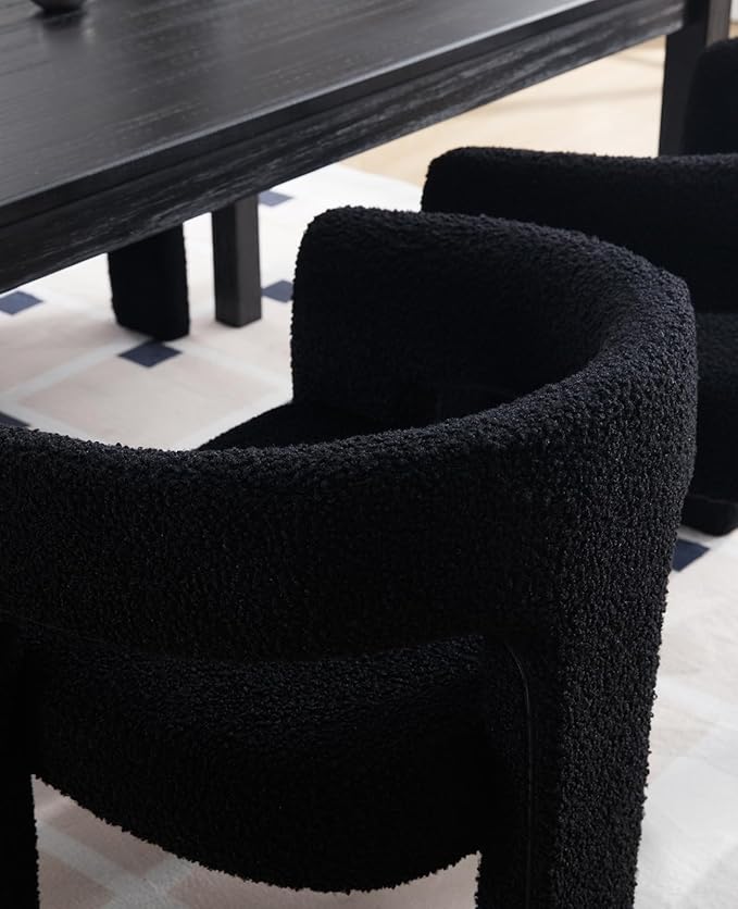 DAYALANE Black Boucle Dining Chairs Set of 2, Upholstered Sherpa Kitchen Chairs with Arms Comfy Barrel Side Chair for Living Room/Dining Room/Reception, Black Fur