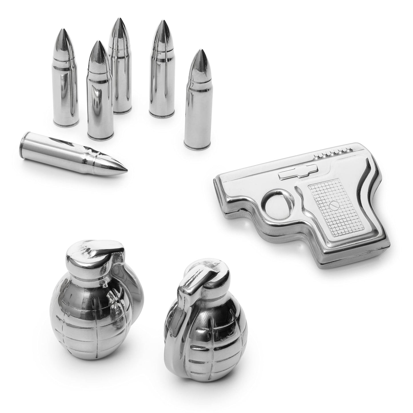 Gifts for Men Dad, Whiskey Decanter Set - 9 Oz with Two 2 Oz Glasses + Bullet Chillers Gun Birthday, Home Bar, Drinking Military Present Dispenser, Him Husband, Bar