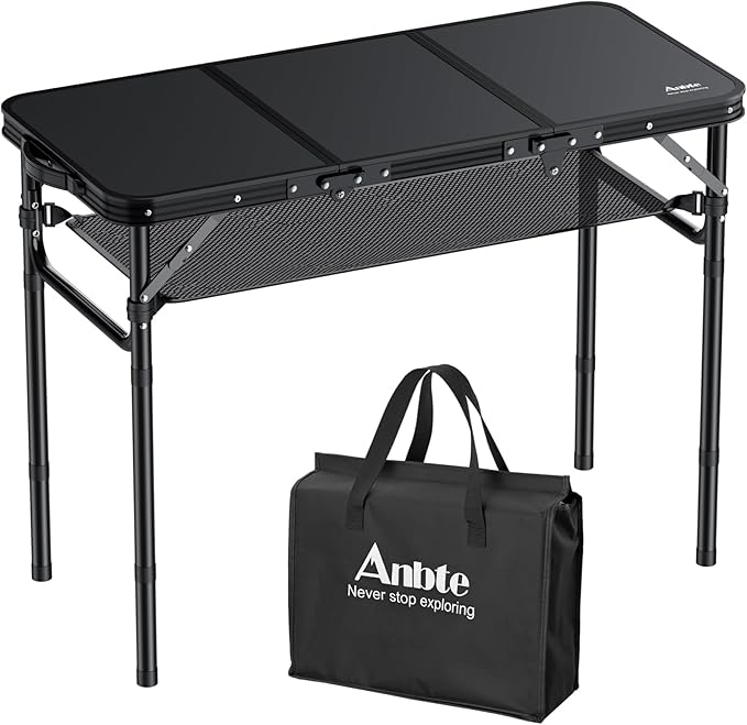 Anbte Folding Camping Table with Storage Net, 3ft Camping Table Aluminum Folding Table with 3 Adjustable Height Max 27.5 I...