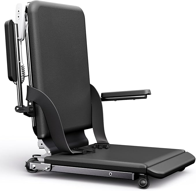 Upgrade Steel Electric Lift Chair with Advanced Wheels and PU Cushion, Floor Lift for Elderly, Support Up to 500 LBS, Safety Seat Belts and Handrails, Suitable for Home or Care Facilities Use, Black