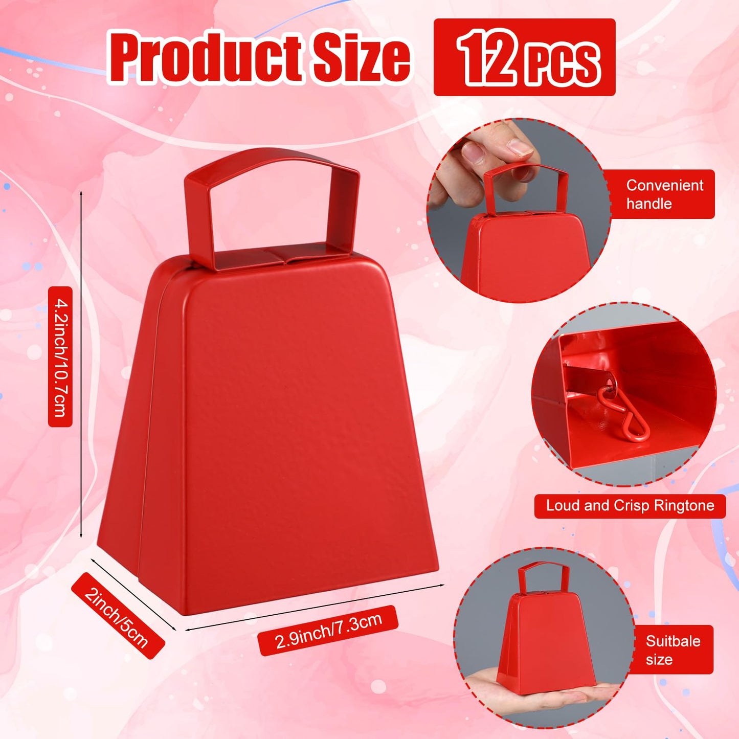 Boao 12 Pack Metal Cowbells With Handle 4 Inch Cow Bells Noise Makers Hand Percussion Cowbells Loud Cheering Bells For Sporting