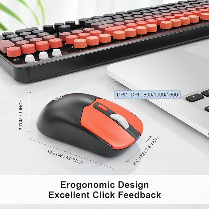 FD Wireless Keyboard and Mouse Combo | Cute Colorful Keyboard and Mouse with 2.4GHz Cordless Retro Typewriter Keyboard | Auto-Sleep | USB Receiver for Windows PC/Laptop - Black Orange Gradient