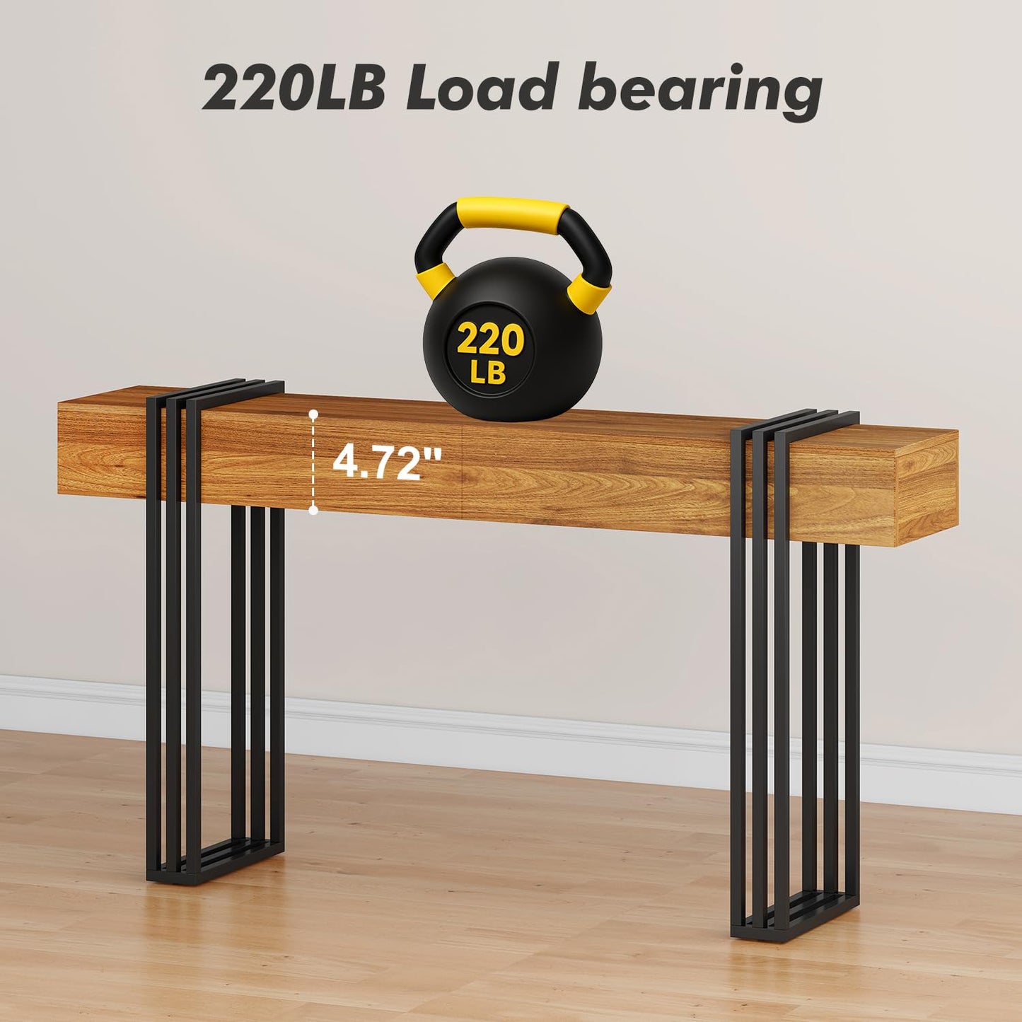 knoworld 63 Inch Long Console Table, Industrial Sofa Table Behind The Couch Rectangular Entryway Table for Entrance Hallway Living Room, Brown