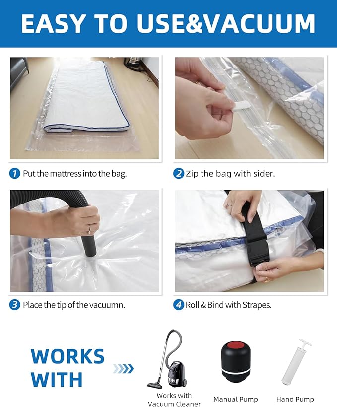 Vacuum Storage Bags, Vacuum Seal Bags for Foam Mattress,Clothing & Bedding, Space Saver Bags for Organization and Storage(1 Queen/Full/Full-XL)