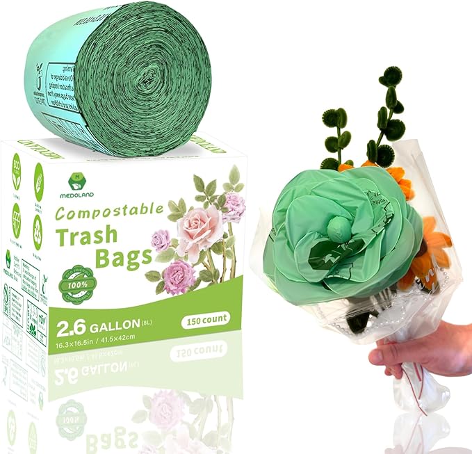 BPI Certified Compostable Trash Bags 2.6 Gallon (150Count) - 2X Thicker Than Regular, Fits Countertop Bins, 0.71mil Thick & Leakproof for Food Scraps, 90-Day Breakdown, Plant-Based Kitchen Waste Bags