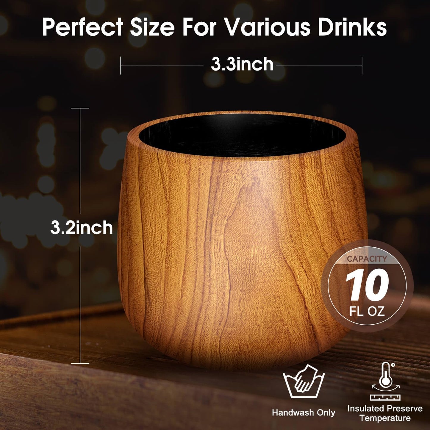 AHIDBQOJB Wooden Bourbon Drinking Glass - Charred Wooden Whiskey Cup - Whiskey Glass for Men - Bourbon Gifts for Men Who Have Everything - Birthday Gifts for Dad Husband Boyfriend or Brother (2 Pack)