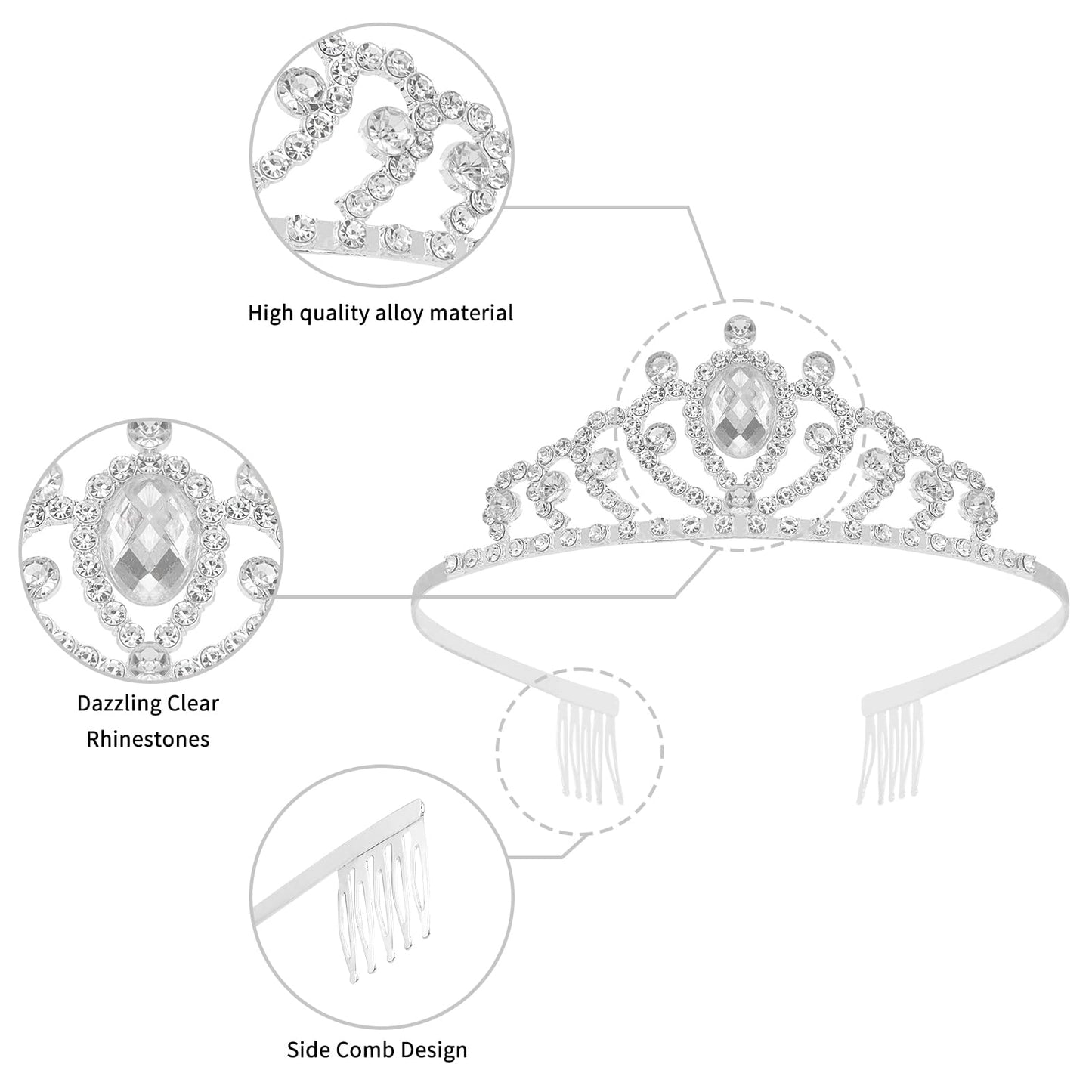 Aprince Silver Tiaras for Women Girls Crystal Princess Crown Birthday Girl Headband Glitter Hair Accessories for Prom Costume Pa