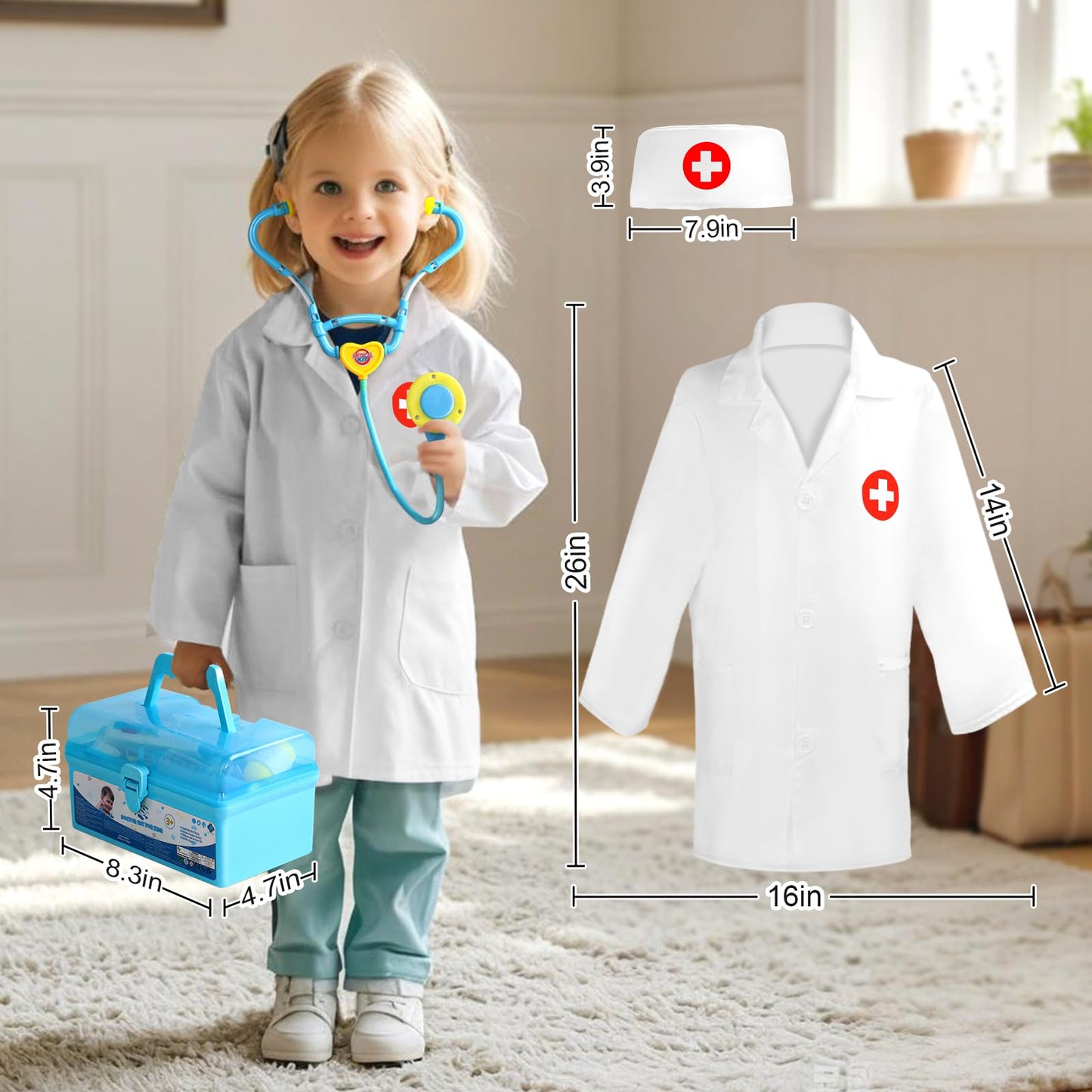 Doctor Kit for Toddlers 3-5 Dress Up Toys for 2 3 4 Year Old Girls Pretend Kids Doctor Play Set with Doctor Costume Toy Stethoscope for 2 3 4 5 6 Year Old Girls Boys Birthday Gifts