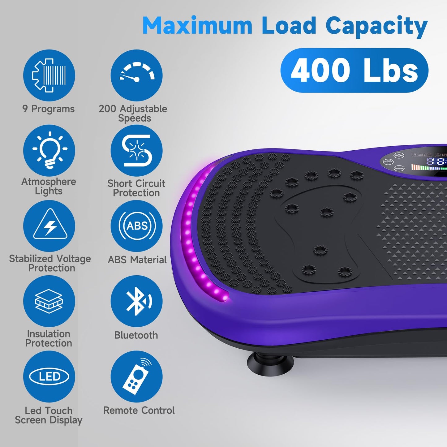 Vibration Plate Exercise Machine for Lymphatic Drainage, Vibration Machine for Full-Body Weight Loss Shaping, Vibrate Fitness Platform 400 Lbs & 200 Adjustable Speeds for Women Men Home Gym Purple