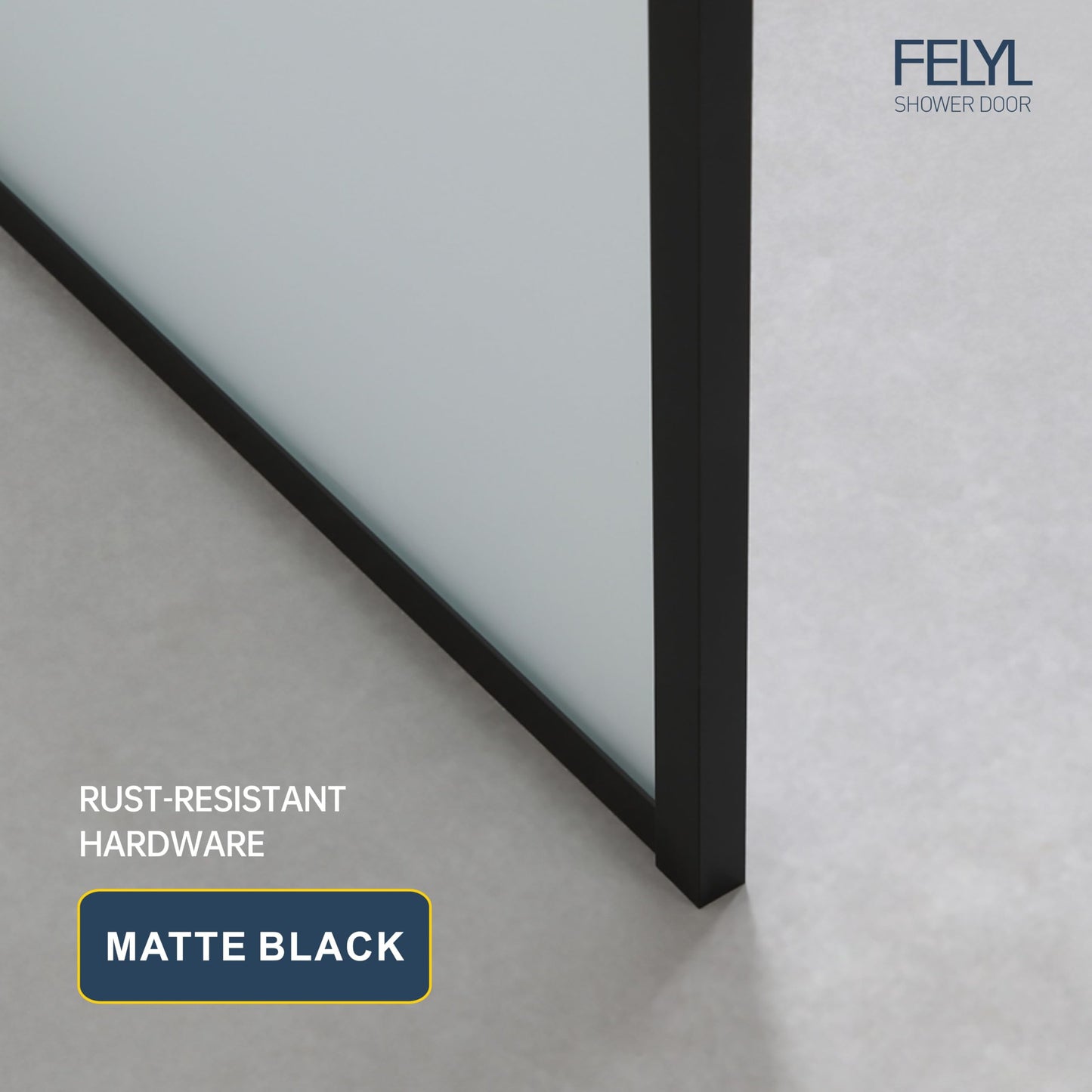 FELYL Frosted Shower Glass Panel 32" W x 74" H, Matte Black, Framed Fixed Glass Panel, 5/16" (8mm) SGCC Tempered Glass, Reversible Installation