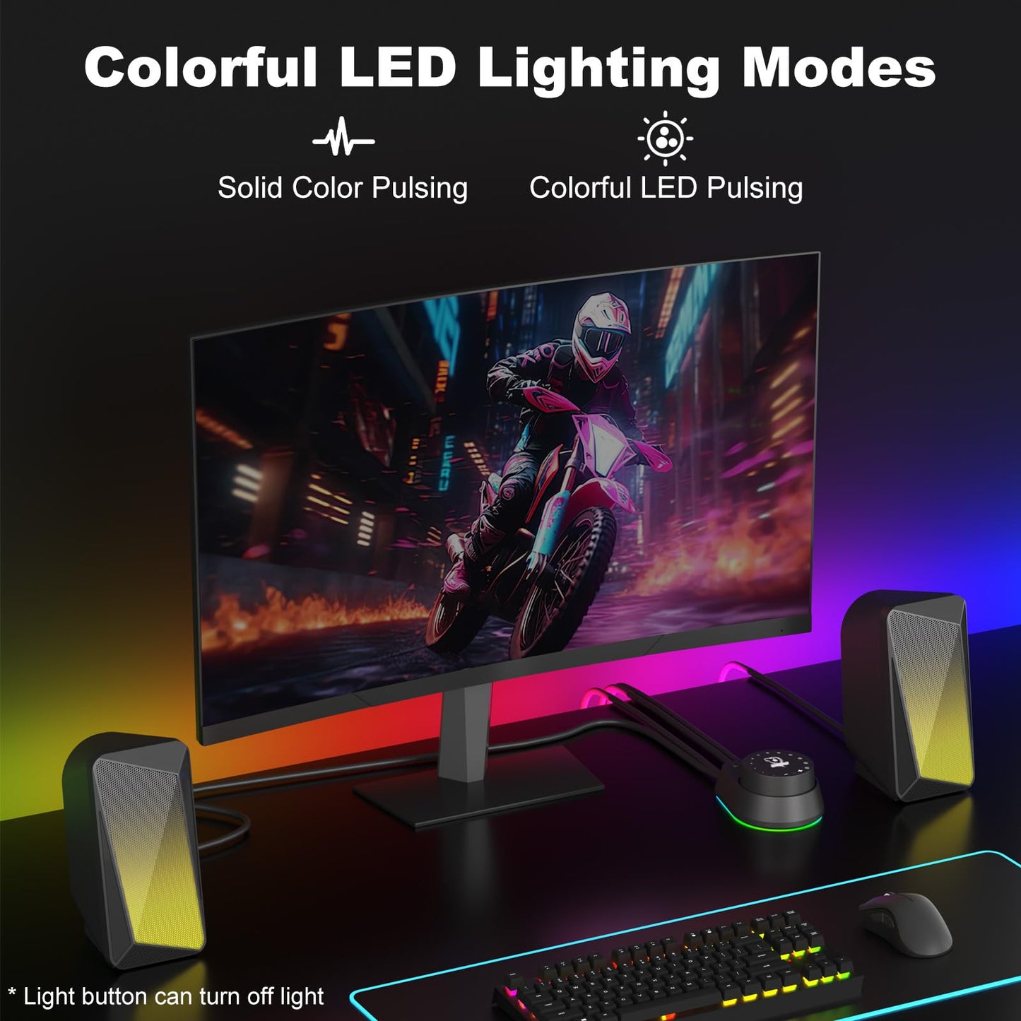 SOULION C30 Bluetooth Computer Speakers, 2.0 PC Speakers for Desktop Monitor, Wired USB Powered & Pulsing & LED Flame Lights, 3.5 mm AUX Speakers for Laptop Gaming with Wired Handy Control