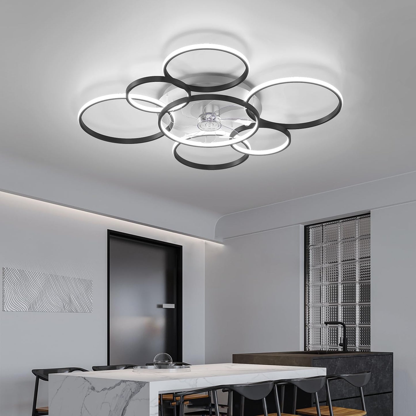 AVLRM 41" Modern Ceiling Fan with Lights, Flush Mount Ceiling Fan with Tri-Color Light 6-Speed Wind, Low Profile Ceiling Fans with Led Light and Remote Control for Living Room Bedroom Dining Room