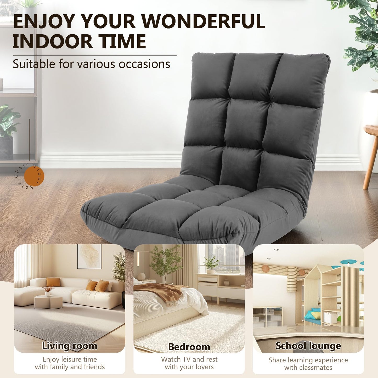 Floor Chair with Back Support, Folding Sofa Chair with 14 Adjustable Position, Padded Sleeper Bed, Couch Recliner, Floor Gaming Chair, Meditation Chair, Floor Lazy Sofa Chair for Adults & Kids
