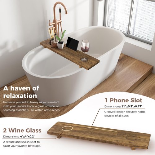 Premium Bathtub Tray, Large & Thick Bath Tub Tray, Solid Acacia Wood Bath Tray for Tub, Bathtub Tray Caddy with Adjustable Legs, Anti-Tipping, Bathtub Accessories, Fits Most Bath Tubs, Idea for Women