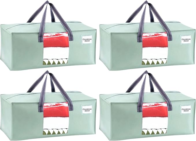 VENO 4 Pack Moving Bags for College, Heavy-Duty Storage Totes, Moving Boxes and Wardrobe Packing Supplies Alternative - Extra Large Durable Laundry Bags for Clothes (Shiny Light Green, 4 Pack)