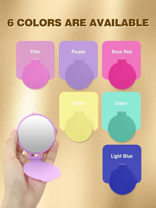 Qislee Compact Mirror Bulk, Pocket Small Mini Folding Mirrors for Purse, 24 Packs (6 Colors)