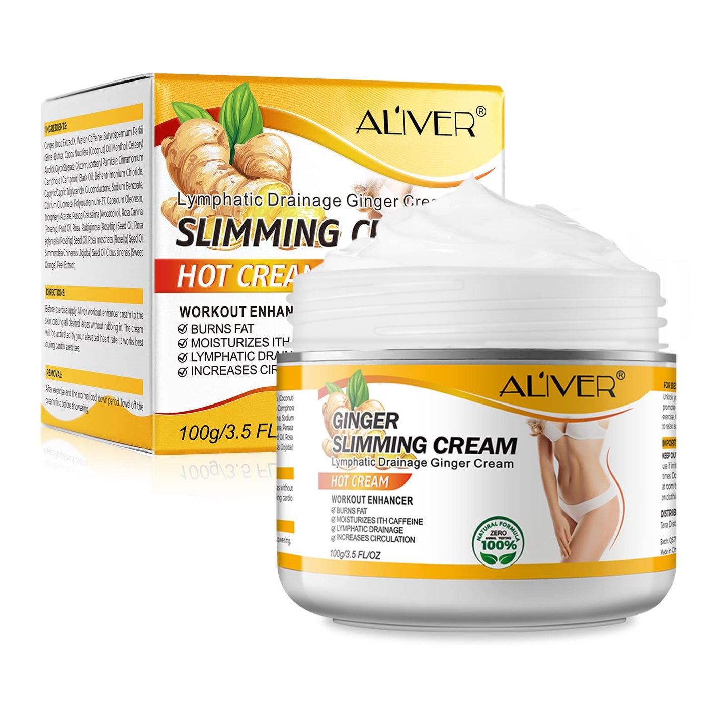 Ginger Slimming Cream - Hot Fat Burning Weight Loss Full Body Anti-Cellulite Cream for Belly, Perfect for Cellulite, Soothing, R