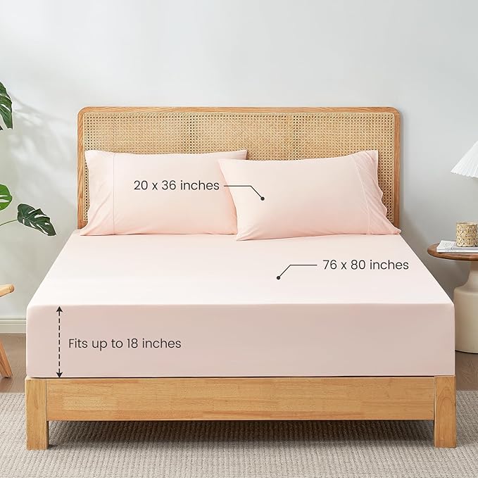 Cozy Bliss Premium Cooling Sheet Set King Size, Q-Max>0.4, 3PCS No Flat Sheet with 2 Pillowcases, Breathable Fitted Sheet for Hot Sleepers & Night Sweats, Deep Pocket Up to 18 Inches, Pink