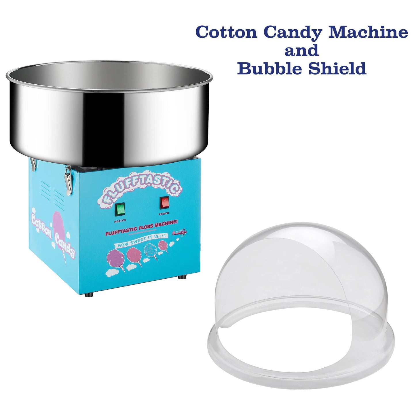 Cotton Candy Machine – Flufftastic 1000W Floss Maker with Dome Shield and Stainless-Steel Pan – Party Treat Maker by Great Northern Popcorn (Blue)
