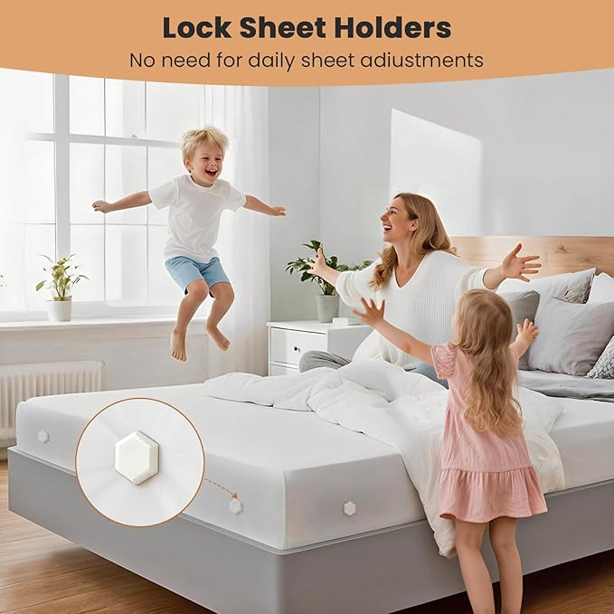4Pcs Sheet Holders, Bed Sheet Holders for Corners, Lock Bed Sheet Holders, Fitted Sheet Holders Keep Sheets Firm & Tight, Universal Fitted Sheet Holder for All Mattress Sizes, White