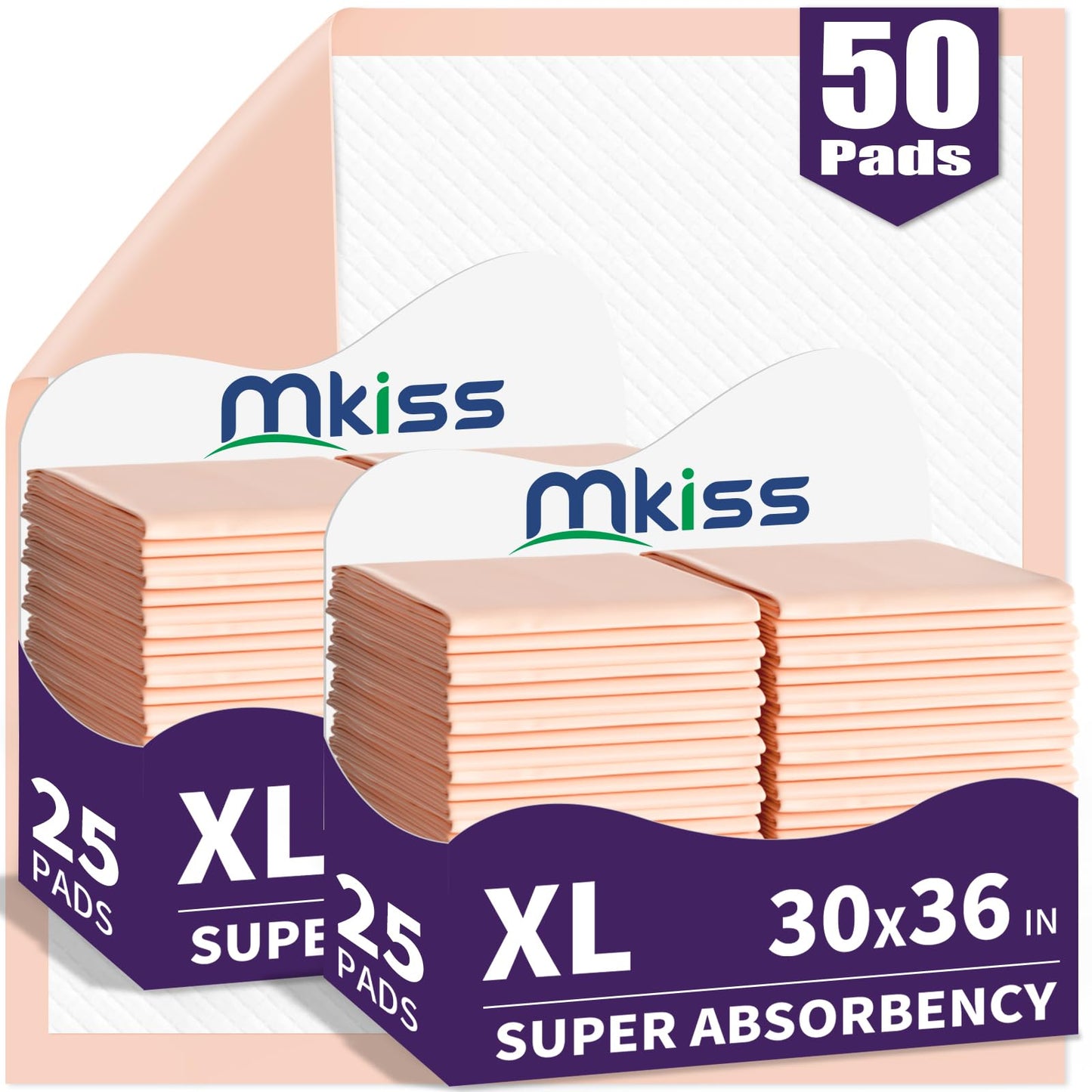 MKISS Bed Pads Disposable [50 Count] Adult Incontinence Underpads 30" x 36" Heavy Duty Absorbent Pee Pad, XL Chucks Leakproof, Extra Large Puppy Training Pad, Waterproof Baby Changing Pad