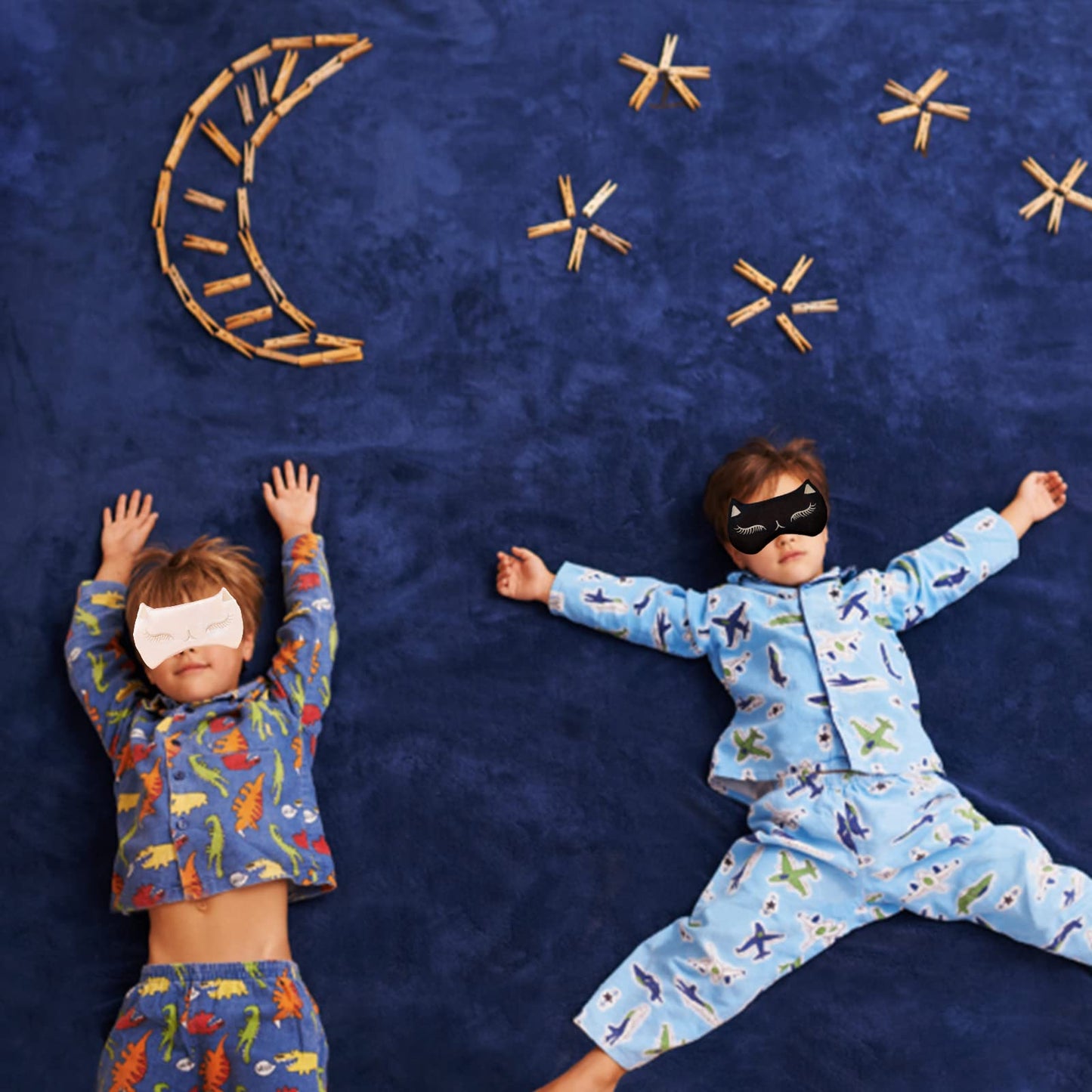 Mukveitn Cute Cat Sleep Mask for Kids, 2 Pack Silk Sleeping Eye Cover Adjustable Mask Night Eyeshade Cover for Girls Boys Women Men Sleep Travel Nap Party Supplies