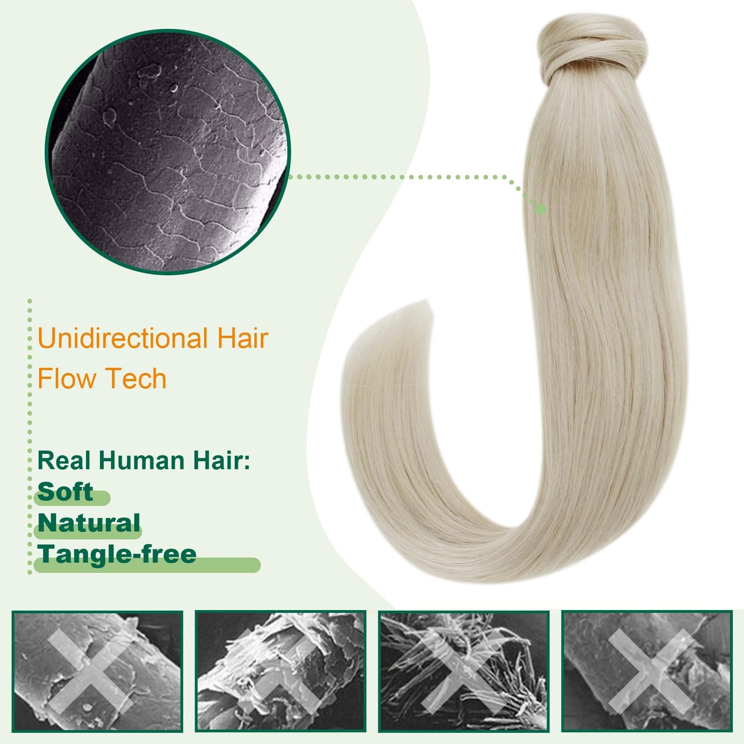 Easyouth Pony Tails Hair Extensions Blonde Wrap Around Ponytail Extension White Blonde 18 Inch Ponytail Extensions Human Hair Ea