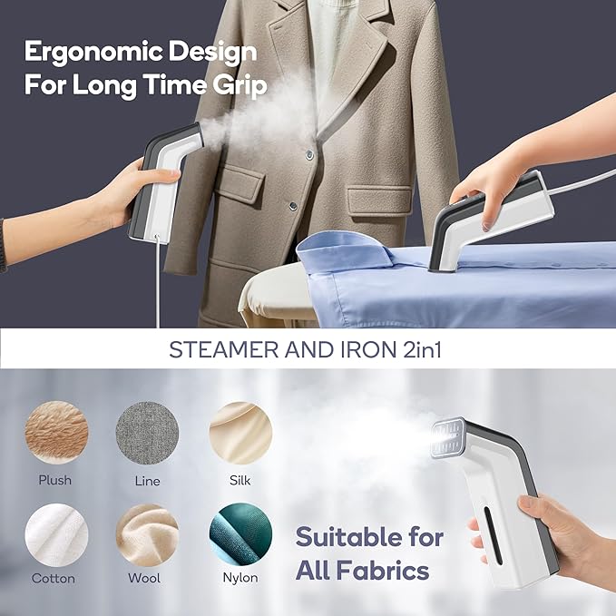 Travel steamer for clothes,100V-240V for global traveling,book-size integrated design,compack steamer & iron 2 In 1 for clothes mini 1.2lbs,small clothes steamer handheld for home,office(Panda colors)