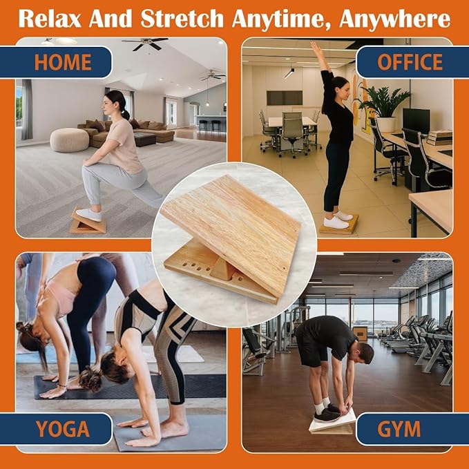 KIJO Studio Professional Wooden Calf Stretcher Slant Board 550 lbs Weight Capacity 16-Angle Adjustable Incline Calf Stretch Slant Board for Calf Stretching Exercise Squat & Physical Therapy