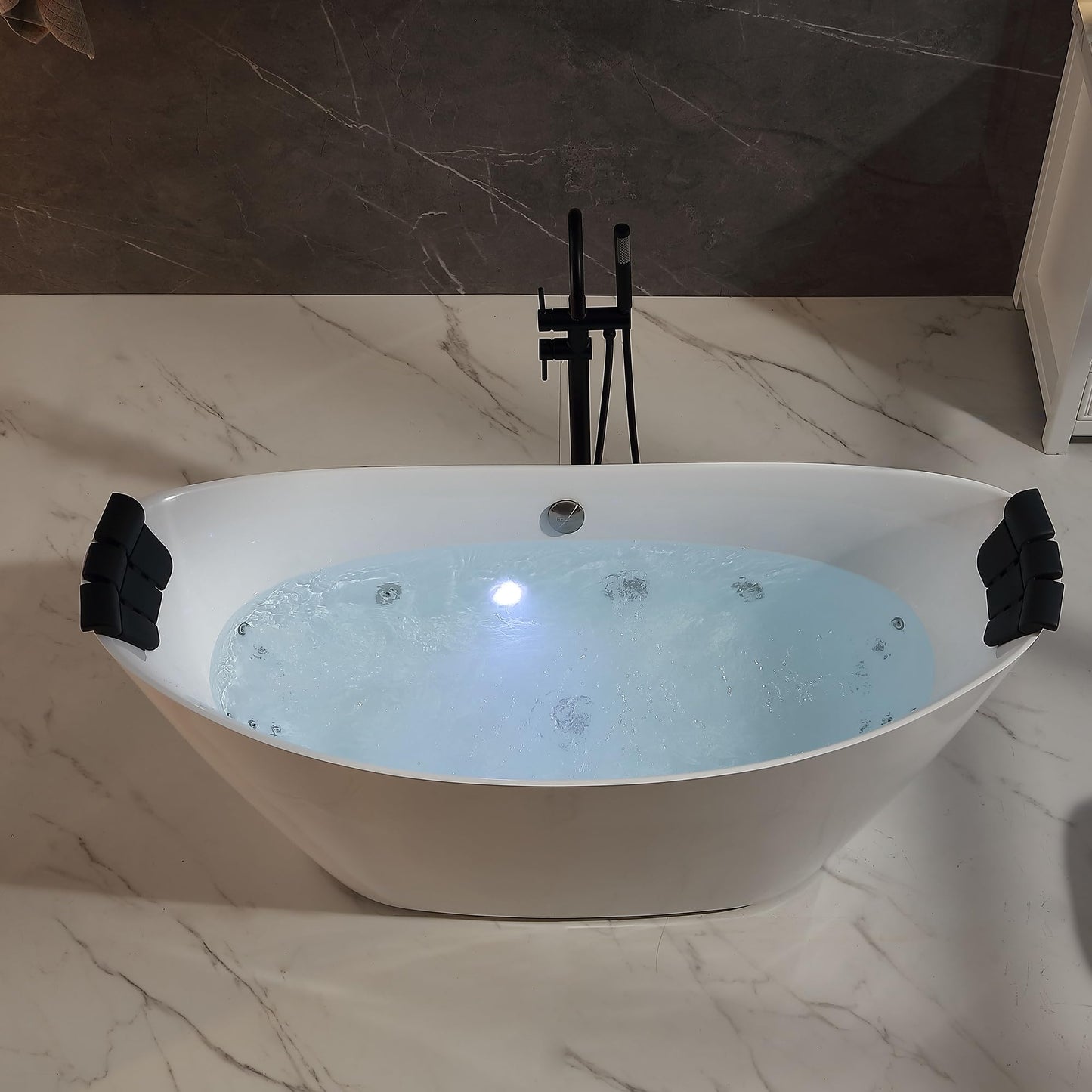 Empava Upgrade Acrylic Whirlpool Bathtub, 67-Inch Freestanding Boat Shaped Jetted Bathtub with Healing Chromotherapy, 18 Hydromassage Jet, Double-Ended Massage Bathtub with Two Black Pillows