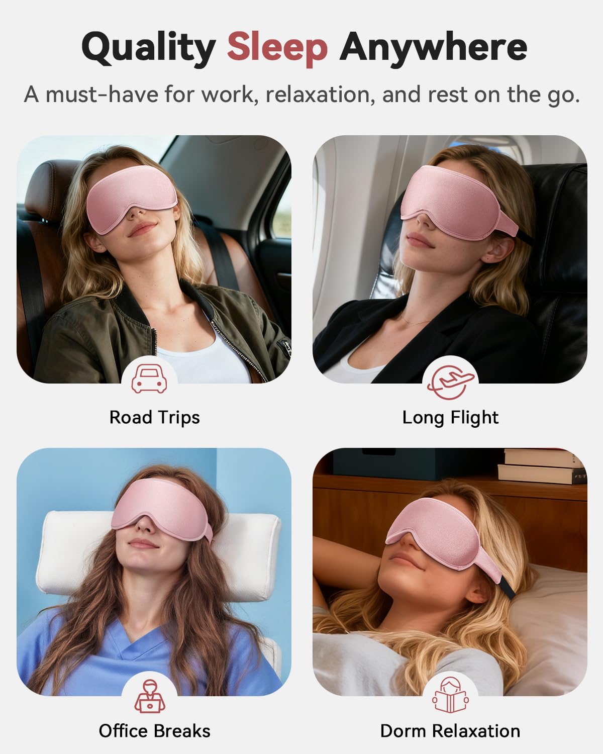 3D Weighted Sleep Mask for Women: 100% Light Blocking - Night Shift Nurse Essentials, Road Trip Travel & Long Flight, College Dorm Essentials for Girls - Lash-Friendly, Zero Eye Pressure, Pink