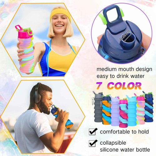 Sunnyray 20 Pack Collapsible Water Bottles Bulk Foldable Water Bottles 17oz Silicone Portable Leak Proof Reusable Sports with Clip for Travel Hiking Camping Outdoor(Camouflage)