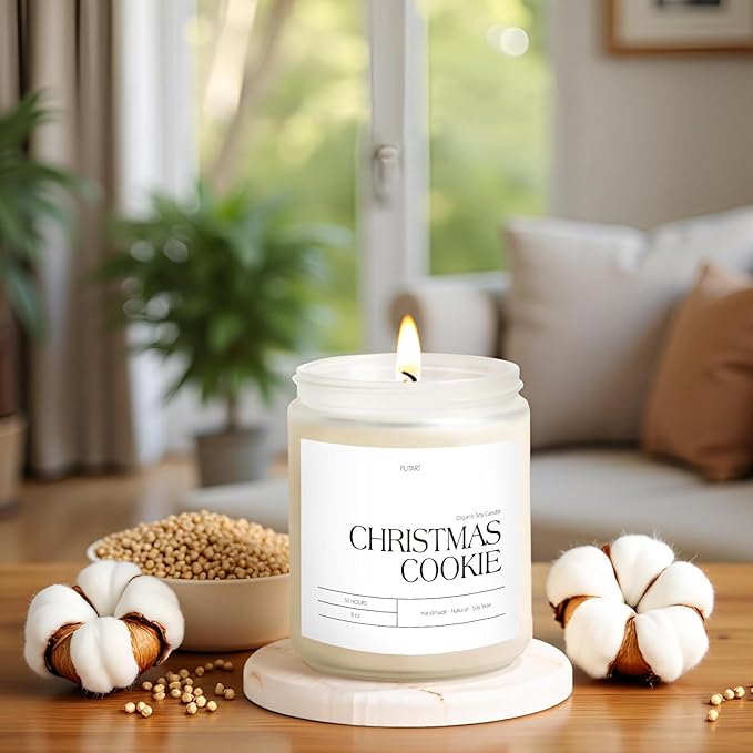 Christmas Cookie Highly Scented Candle for Home, 9oz Natural Soy Aromatherapy Non Toxic Candles with Essential Oil, Home Fragrance Stress Relief & Meditation Xmas Candles Gifts for Women & Men