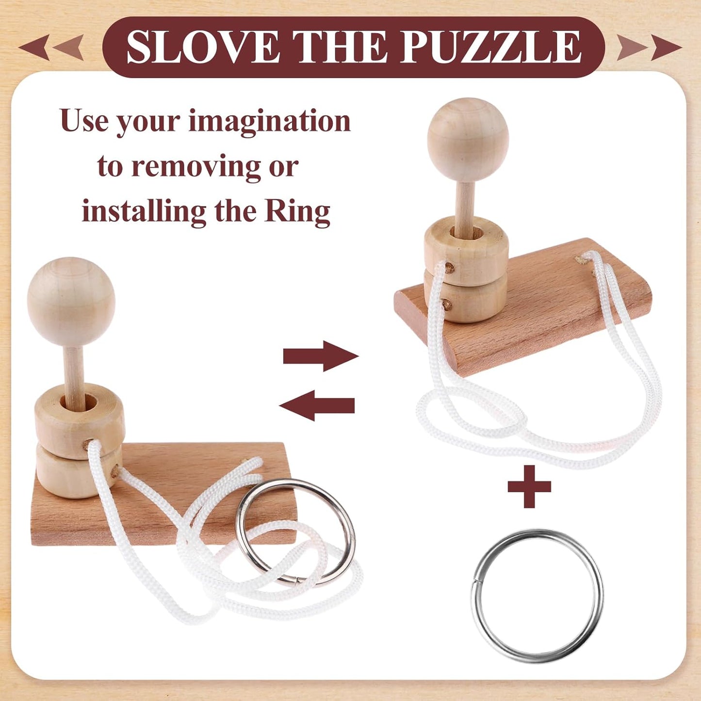 10 PCS Wooden Rope Puzzle Set Brain Teasers Puzzles Mind Toys for Adults Boys Girls Wooden Threading Rope Loop Toy Mind Toys Educational Toy-s for Family Game Educational Challenge Party Favor