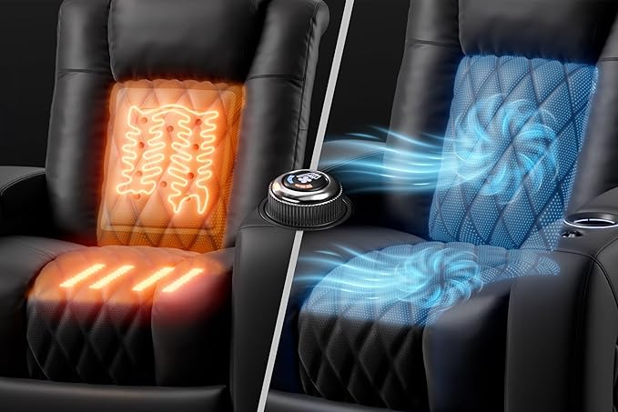 Valencia Tuscany Home Theater Seating Semi-Aniline Italian Nappa 20000 Leather Ultimate Luxury Heat & Ventilation Power Recliner Power Lumbar and Headrest (Row of 3 Loveseat Right, Onyx)