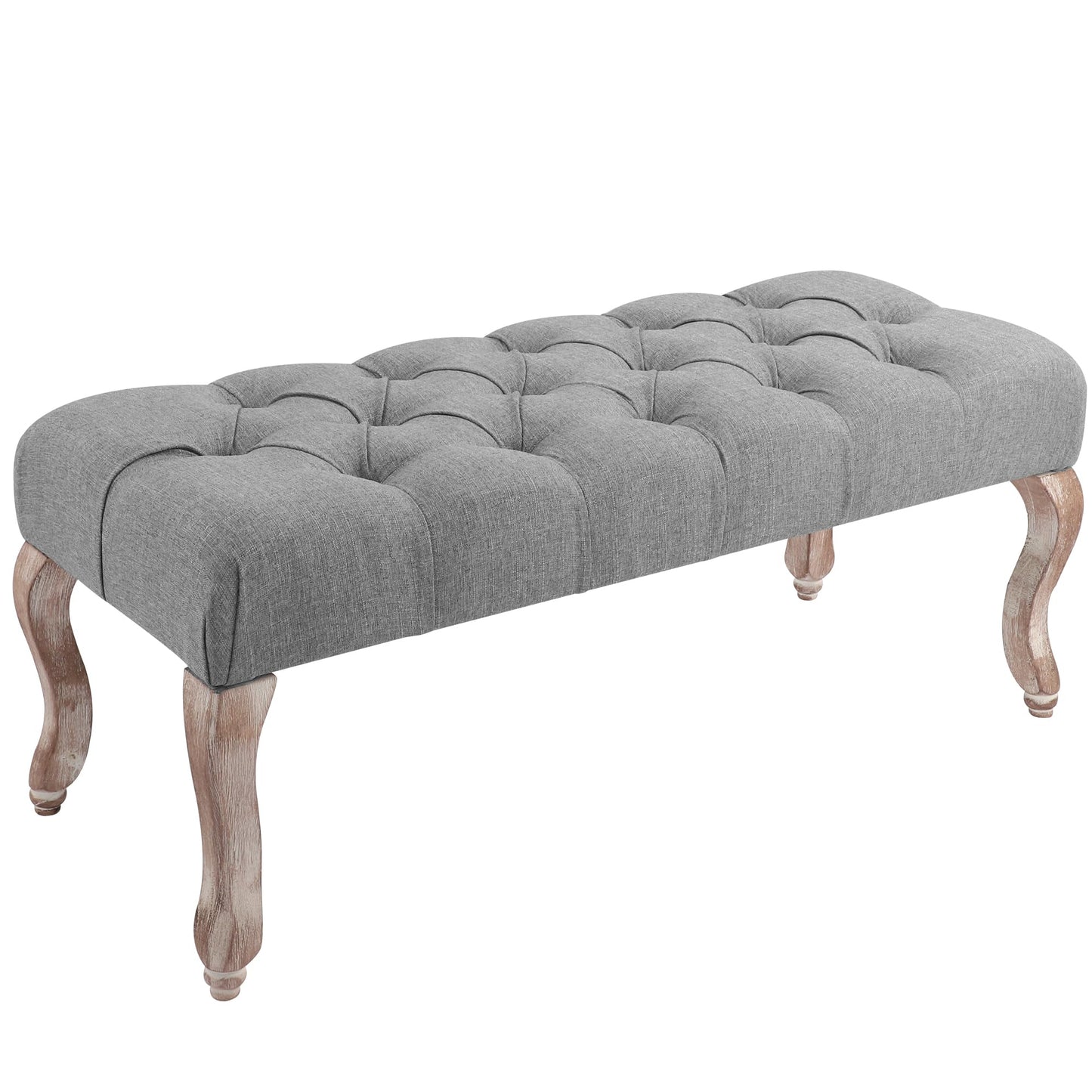 DAGONHIL Bedroom End of Bed Bench Entryway Footstool Window Bench Button-Tufted Footrest Vintage Bench Fabric Rubber Wood Indoor Bench Gray