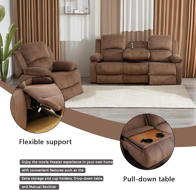 A Ainehome Living Room Furniture Set Brown Corduroy Recliner Sofa Set Loveseat Chair Furniture Sofa Set for Living Room/Rv/House/Theater Seating (A-Taupe Brown Corduroy, Sofa+Chair)