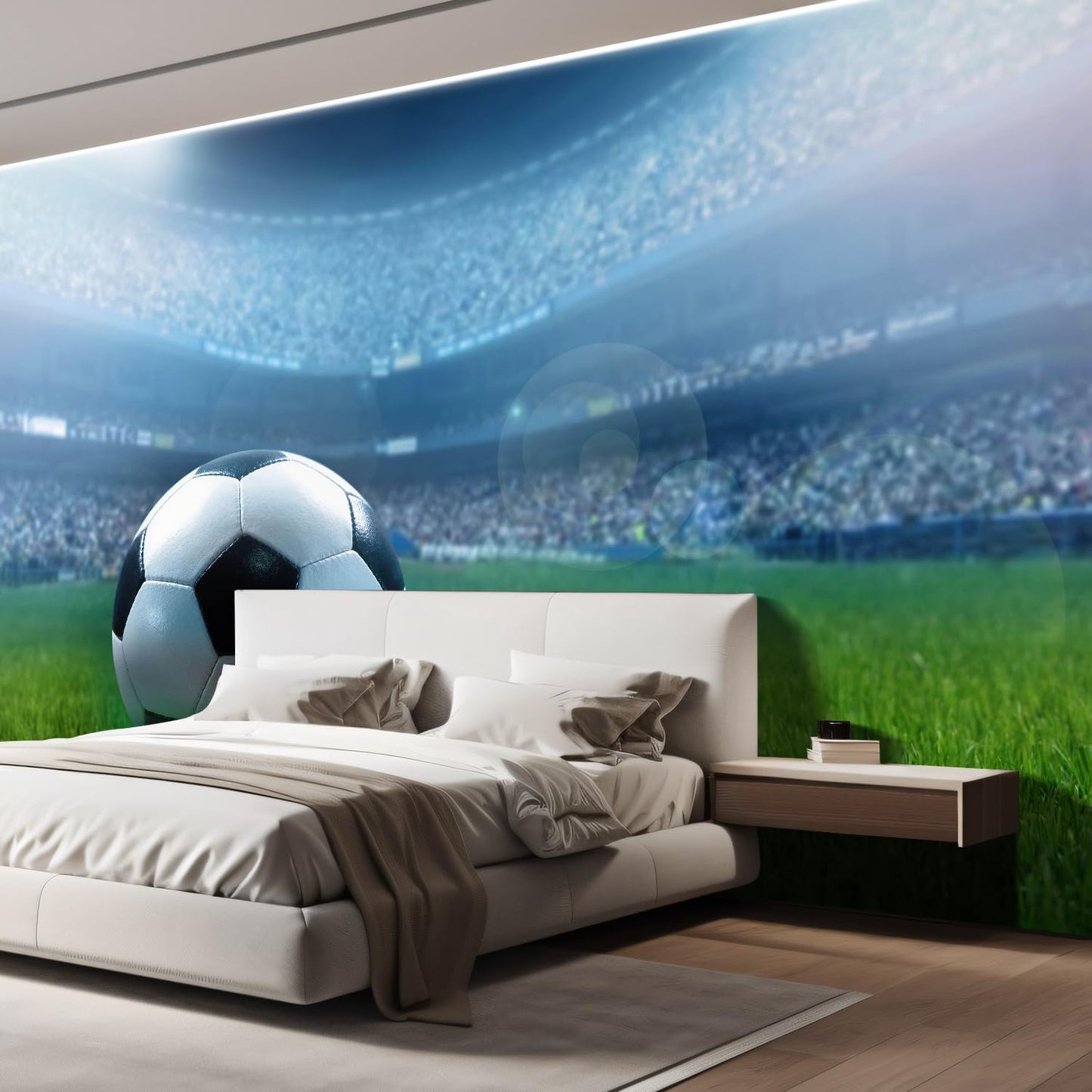 wall26 Close Up of a Football Ball on a Full Stadium Removable Wall Mural | Self-Adhesive Large Wallpaper - 108x144 inches