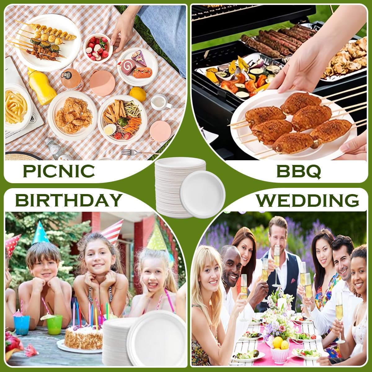 White Paper Plates 7 Inch (Round,150 Count) Heavy Duty Disposable Dinner Plates Bulk, Small Compostable Dessert Dishes for Party, BBQ and Gathering, Microwave-Safe/Sturdy/Leak Resistant