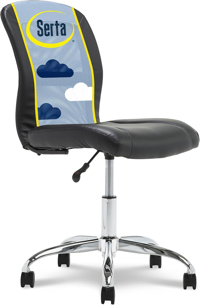 Serta Essential Armless TaskChair, Small Desk Chairs with Wheels, Breathable Mesh Back and Faux Leather, Quality Foam Cush...