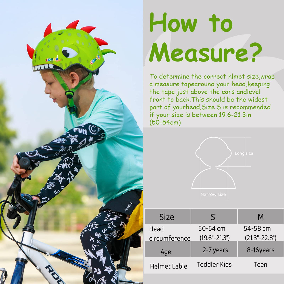 Kids Toddler Bike Helmet, Adjustable and Multi-Sport for Child Infant Baby, 3 Sizes for Age 1-2-3-5-8-14 Years Boys Girls (Dinosaur, Small)