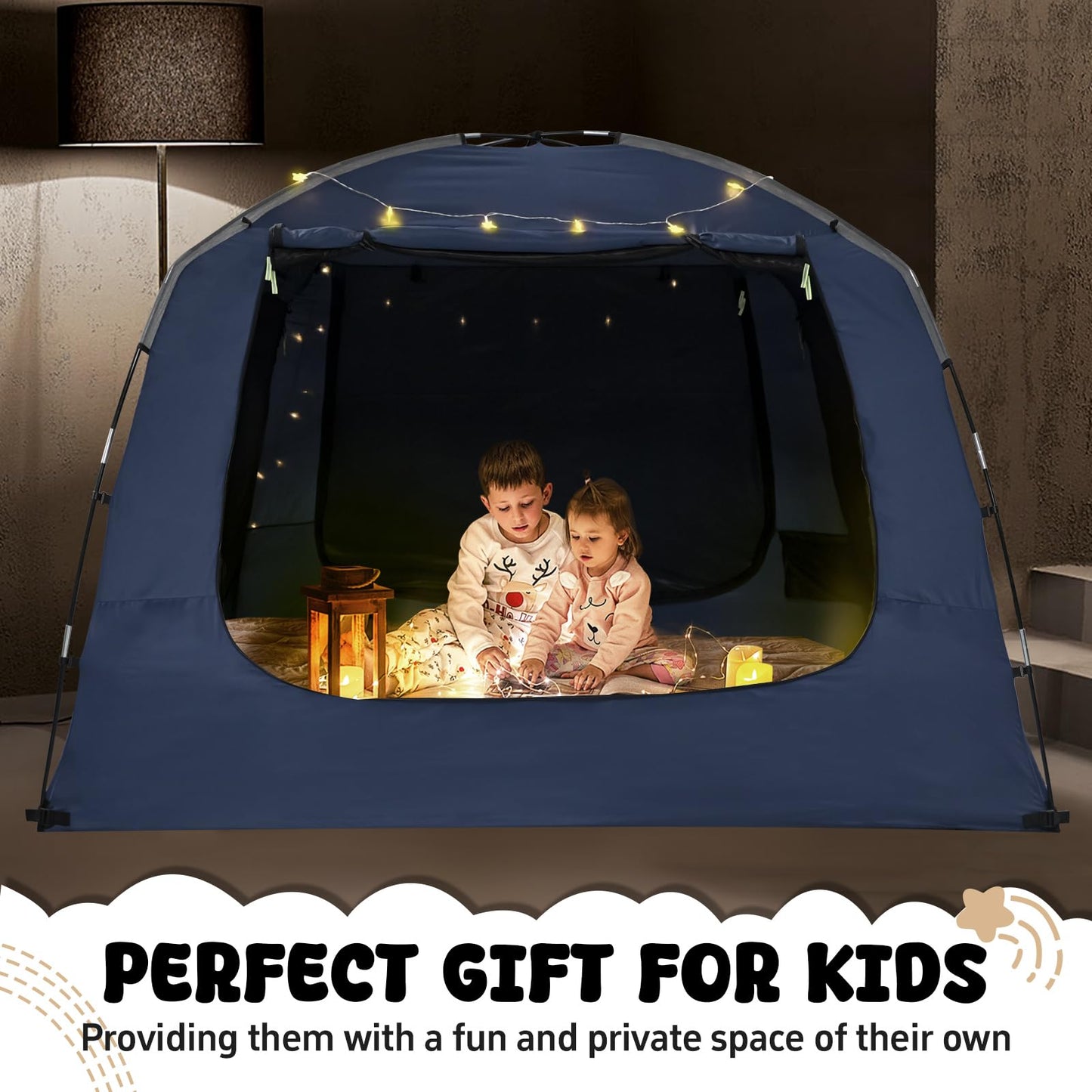 RIYDH Bed Tent Bed Canopy Breathable 100% for Adult and Kids Light Reduction Sleeping Dream Tents Indoor Portable Big Space with String Light 4 Doors Twin Full Queen King Size