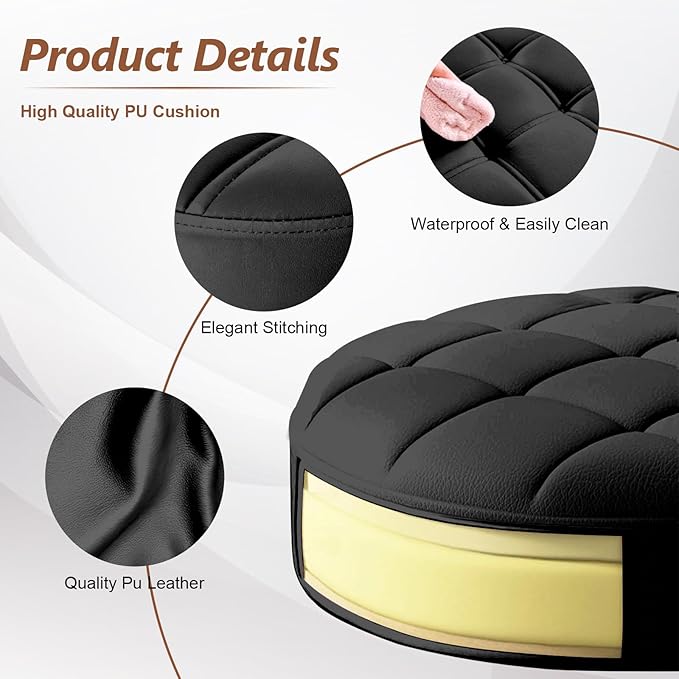 JPBSTO Small Rolling Stool with Wheels, PU Leather Height Adjustable Vanity Work Task Stool, 360 Swivel, Padded Seat Cushion,for Salon, Home, Office