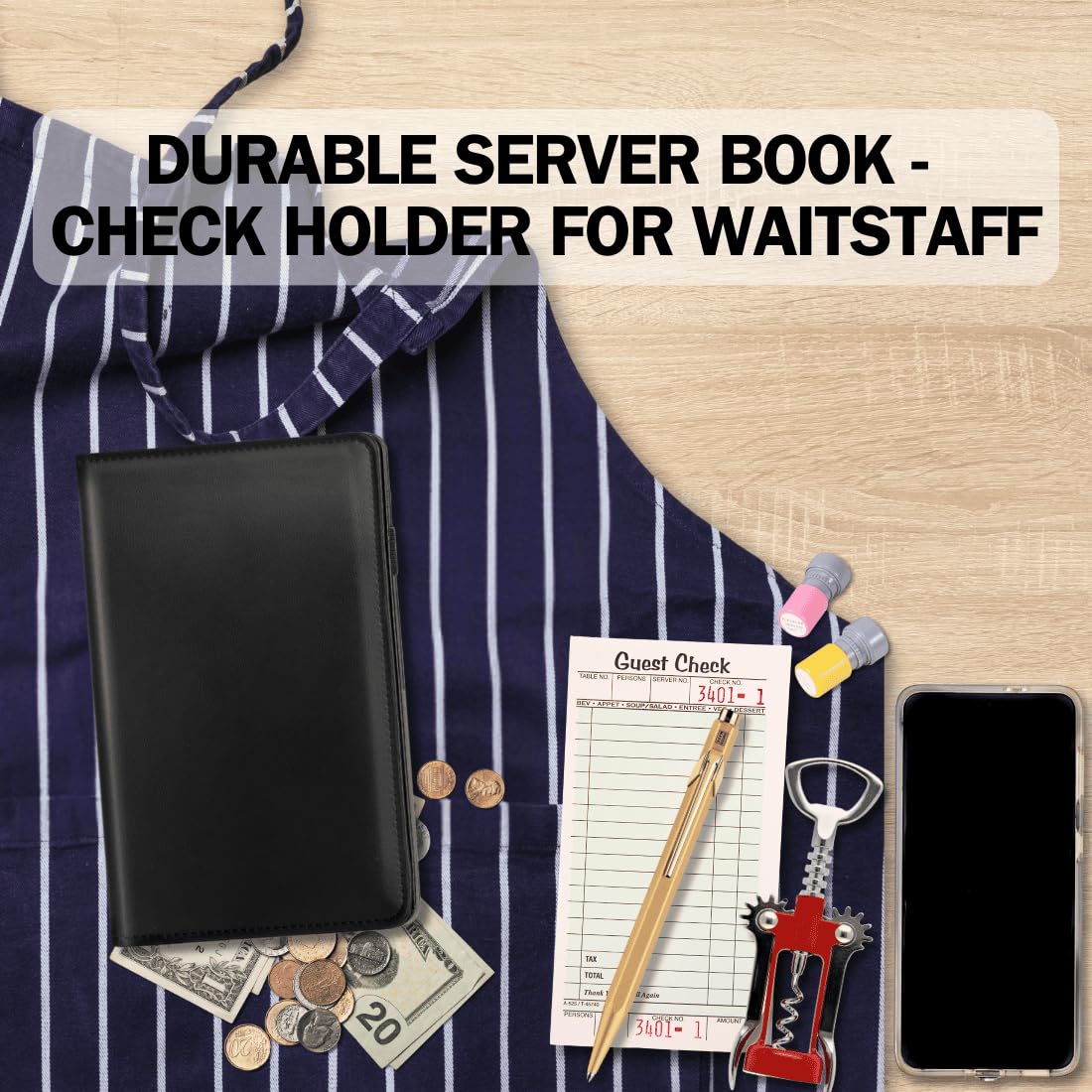 LINTRU Server Book, Reinforced & Durable Server Books for Waitress, Polished & Professional Waitress Book, Organized & Functional Serving Book, Waitress Accessories for Restaurants, Cafes, and Bars