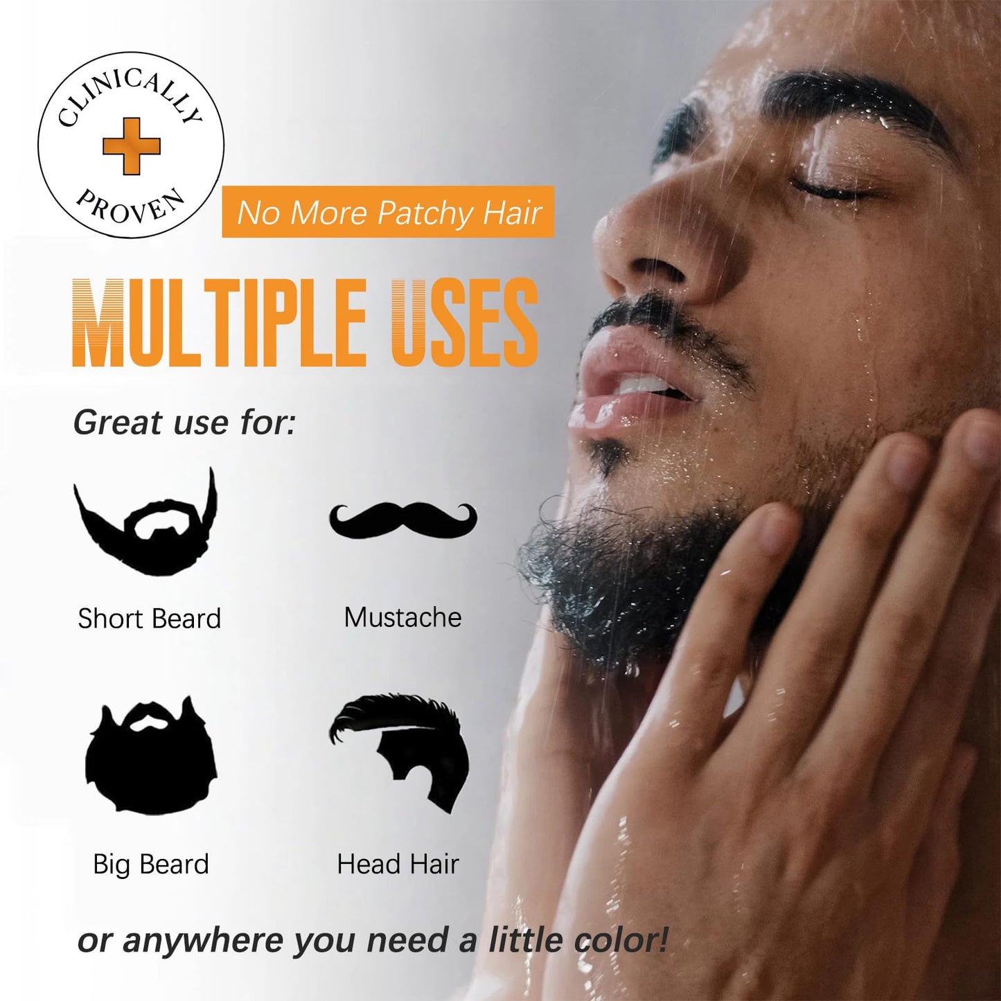 Mens Beard & Mustache Dye Shampoo, Instant 100% Grey Hair Coverage, 3 in 1 Brown Beard Color Shampoo for Men Facial Hair, Easy t