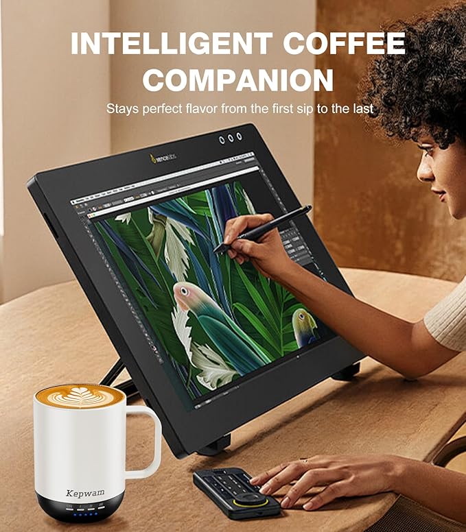 Kepwam Self Heating Coffee Mug T1-16oz Fast Heating & Ultra Long-Lasting Battery Life, Heated Coffee Mug Up to 149℉ - Touch & App Controlled Coffee Mug, Birthday Gifts for Women and Men